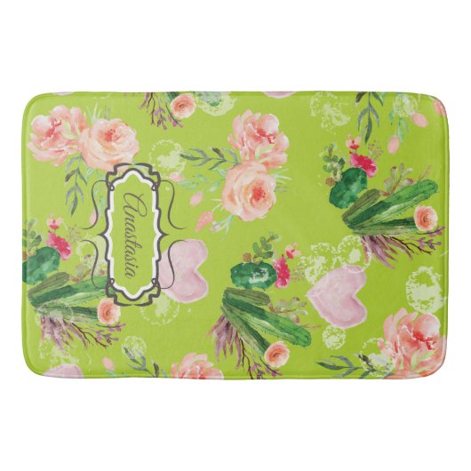 Waterverf Floral-gepersonaliseerde Cactus Badmat (Voorkant)