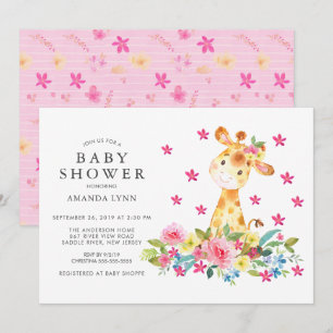 Waterverf Floral Giraffe Baby Girl Shower Kaart