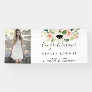 Waterverf Floral Girl Afstuderen Banner W/Foto