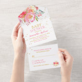 Waterverf Floral Girl Baby shower All In One Uitnodiging (Afscheurbaar)