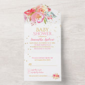 Waterverf Floral Girl Baby shower All In One Uitnodiging (Binnen)