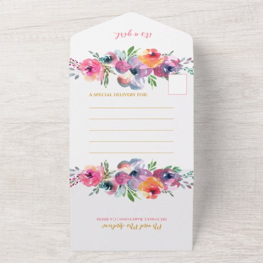 Waterverf Floral Girl Baby shower All In One Uitnodiging (Buitenkant)