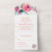 Waterverf Floral Girl Baby shower All In One Uitnodiging (Binnen)