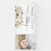 Waterverf Floral Girl Foto Birthday Spandoek (Verticaal)