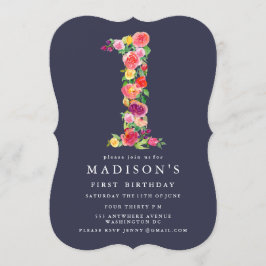 Waterverf Floral Girls 1ste verjaardag Uitnodiging