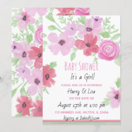 Waterverf Floral Girl's Baby shower Kaart