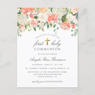 Waterverf Floral Girl's eerste Heilige Communie Uitnodiging Briefkaart