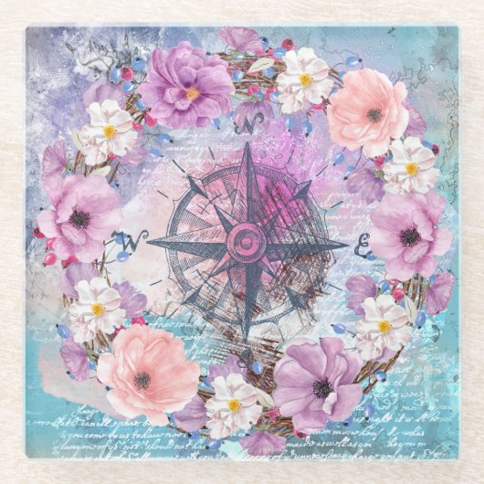 Waterverf Floral Glazen Onderzetter (Voorkant)