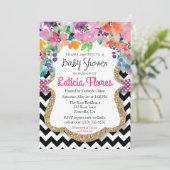 Waterverf Floral Glitter Baby shower Uitnodiging (Staand voorkant)