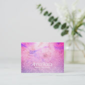 *~* Waterverf Floral Glitter Blue Pink Paars Visitekaartje (Staand voorkant)