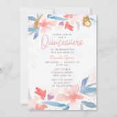 Waterverf Floral Glitter Butterfly Quinceañera Kaart (Voorkant)