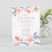 Waterverf Floral Glitter Butterfly Quinceañera Kaart (Staand voorkant)