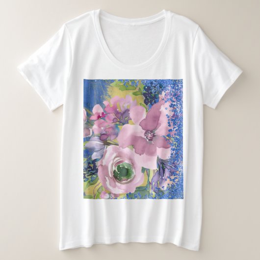 Waterverf Floral Glitter Grote Maat T-shirt (Design voorkant)