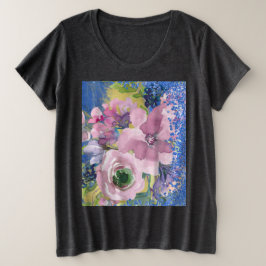 Waterverf Floral Glitter Grote Maat T-shirt