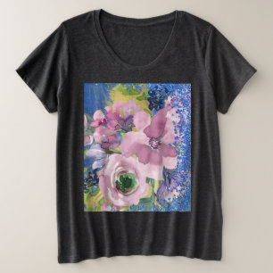 Waterverf Floral Glitter Grote Maat T-shirt