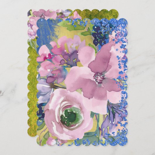 Waterverf Floral Glitter Kaart (Voorkant / Achterkant)