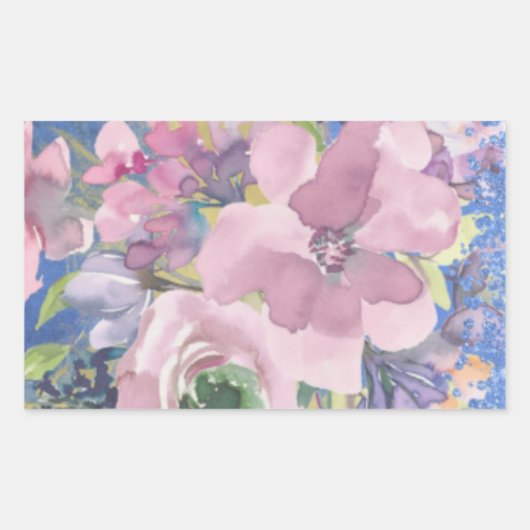 Waterverf Floral Glitter Rechthoekige Sticker (Voorkant)