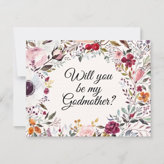 Waterverf Floral Godmoeder Voorstel Kaart (Voorkant)