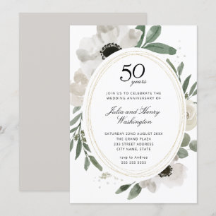 Waterverf Floral Gold 50th Wedding Jubileum Kaart