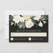 Waterverf Floral + Gold Accent RSVP-kaart - donker Kaart (Voorkant)