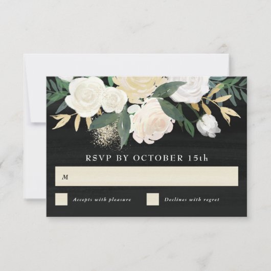 Waterverf Floral + Gold Accent RSVP-kaart - donker Kaart (Voorkant)