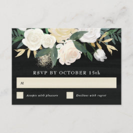 Waterverf Floral + Gold Accent RSVP-kaart - donker Kaart