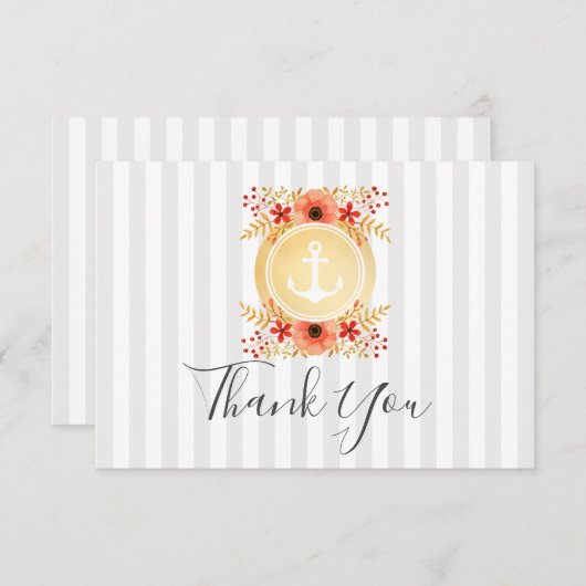 Waterverf Floral Gold Anchor Dank u kaart (Voorkant / Achterkant)