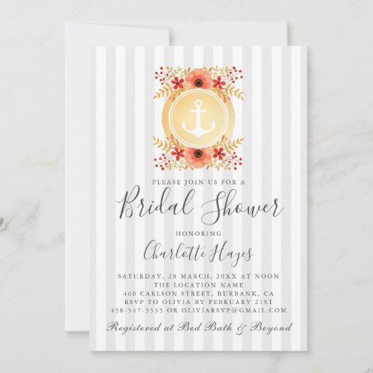 Waterverf Floral Gold Anchor Vrijgezellenfeest Kaart (Voorkant)