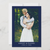 Waterverf Floral Gold Blue Photo Wedding Kaart (Achterkant)