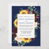 Waterverf Floral Gold Blue Wedding Kaart (Voorkant)