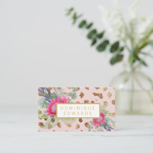 Waterverf Floral Gold Blush Visitekaartje (Staand voorkant)