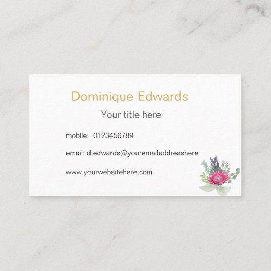 Waterverf Floral Gold Blush Visitekaartje (Achterkant)