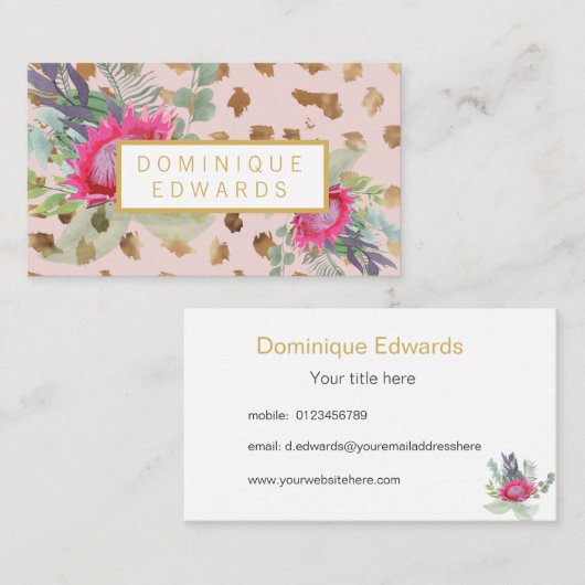 Waterverf Floral Gold Blush Visitekaartje (Voorkant / Achterkant)