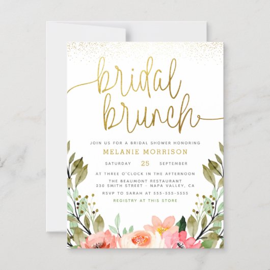 Waterverf Floral Gold Bridal Brunch Vrijgezellenfe Magnetische Uitnodiging (Voorkant)