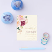 Waterverf floral gold burgundy bruiloft uitnodigin flyer (Enkel)