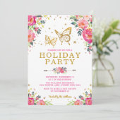 Waterverf Floral Gold Butterfly Holiday Kaart (Staand voorkant)