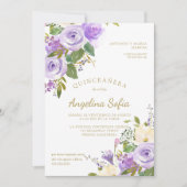 Waterverf Floral Gold Calligraphy Quinceanera Kaart (Voorkant)