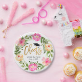 Waterverf Floral Gold Cheers Aangepast Afstuderen Papieren Bordje (Feest)