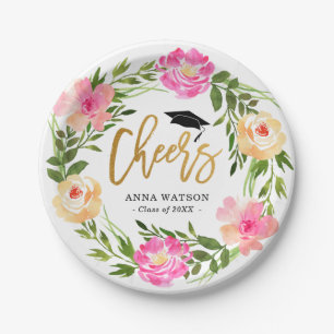 Waterverf Floral Gold Cheers Aangepast Afstuderen Papieren Bordje