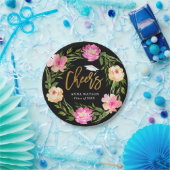 Waterverf Floral Gold Cheers Aangepast Afstuderen Papieren Bordje (Feest)