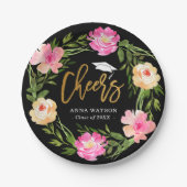 Waterverf Floral Gold Cheers Aangepast Afstuderen Papieren Bordje (Voorkant)