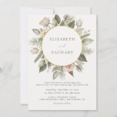 Waterverf Floral Gold Circle Ivory Wedding Kaart (Voorkant)