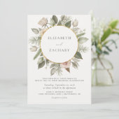 Waterverf Floral Gold Circle Ivory Wedding Kaart (Staand voorkant)