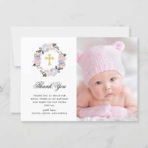 Waterverf Floral Gold Cross Foto Baptisme Bedankkaart