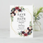 Waterverf Floral Gold Geo Lijst Blue Save The Date (Staand voorkant)