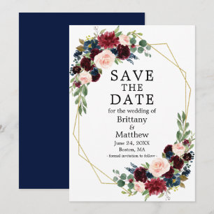 Waterverf Floral Gold Geo Lijst Blue Save The Date