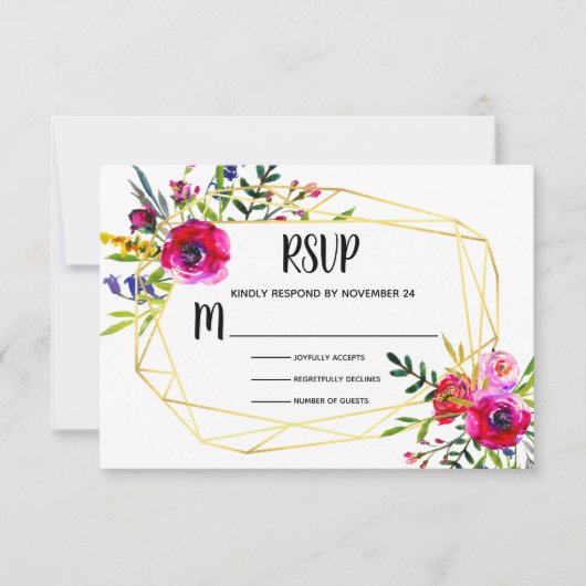 Waterverf Floral Gold Geometric RSVP (Voorkant)