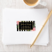 Waterverf Floral Gold Glitter Black White Stripes Etiket (Insitu)
