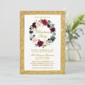 Waterverf Floral Gold Glitter-kerstfeest Kaart (Staand voorkant)