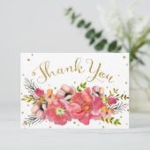 Waterverf Floral Gold Glitter Modern Hartelijk dan Bedankkaart (Staand voorkant)